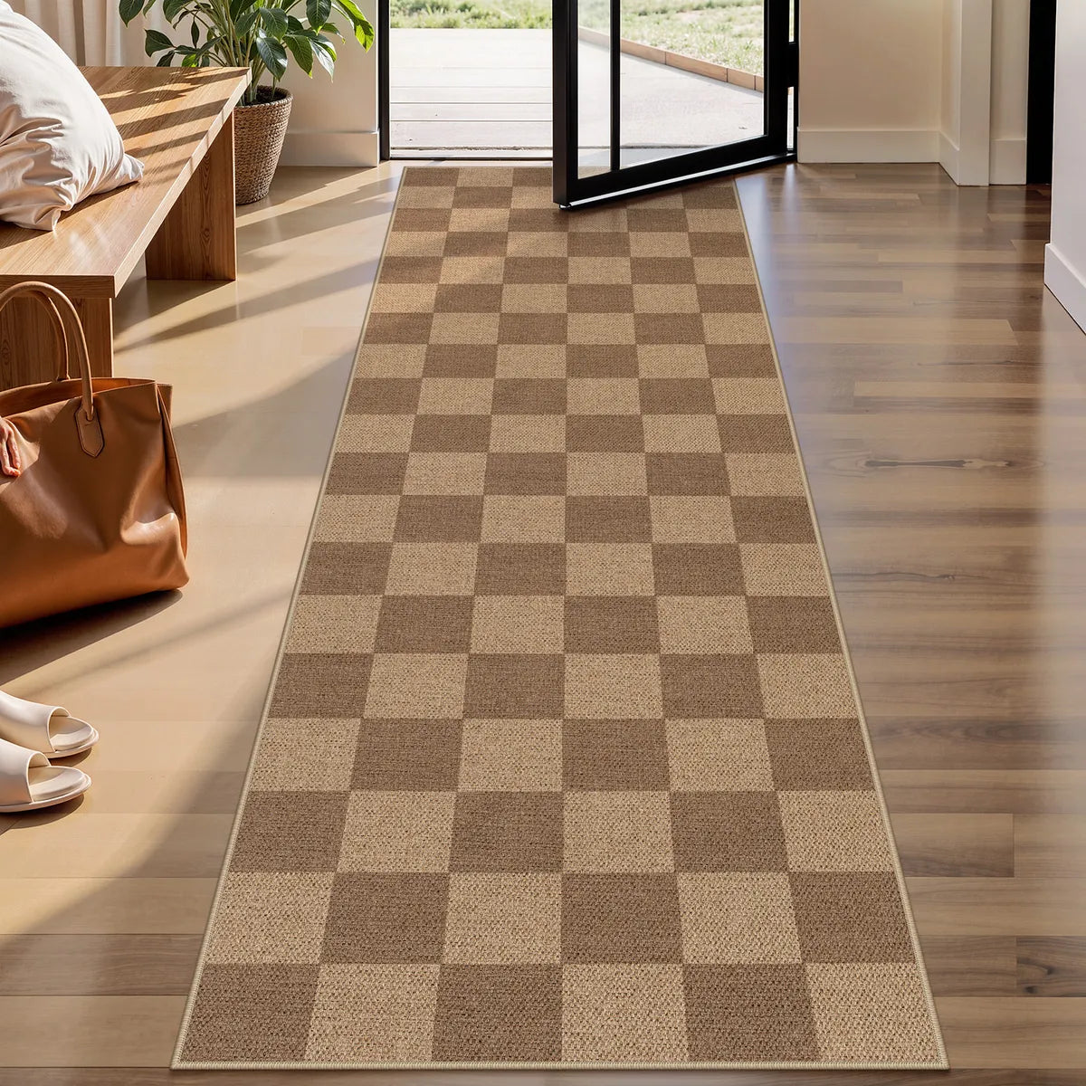 Colette Washable Checkered Easy Jute Khaki Indoor/Outdoor Rug Easy Jute Area Rug Lahome 2'5" x 8'