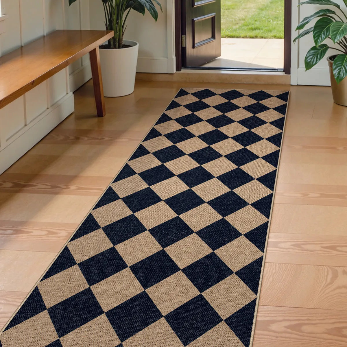 Coline Washable Geometric Checkered Easy Jute Dark Brown Indoor/Outdoor Rug Easy Jute Area Rug Lahome