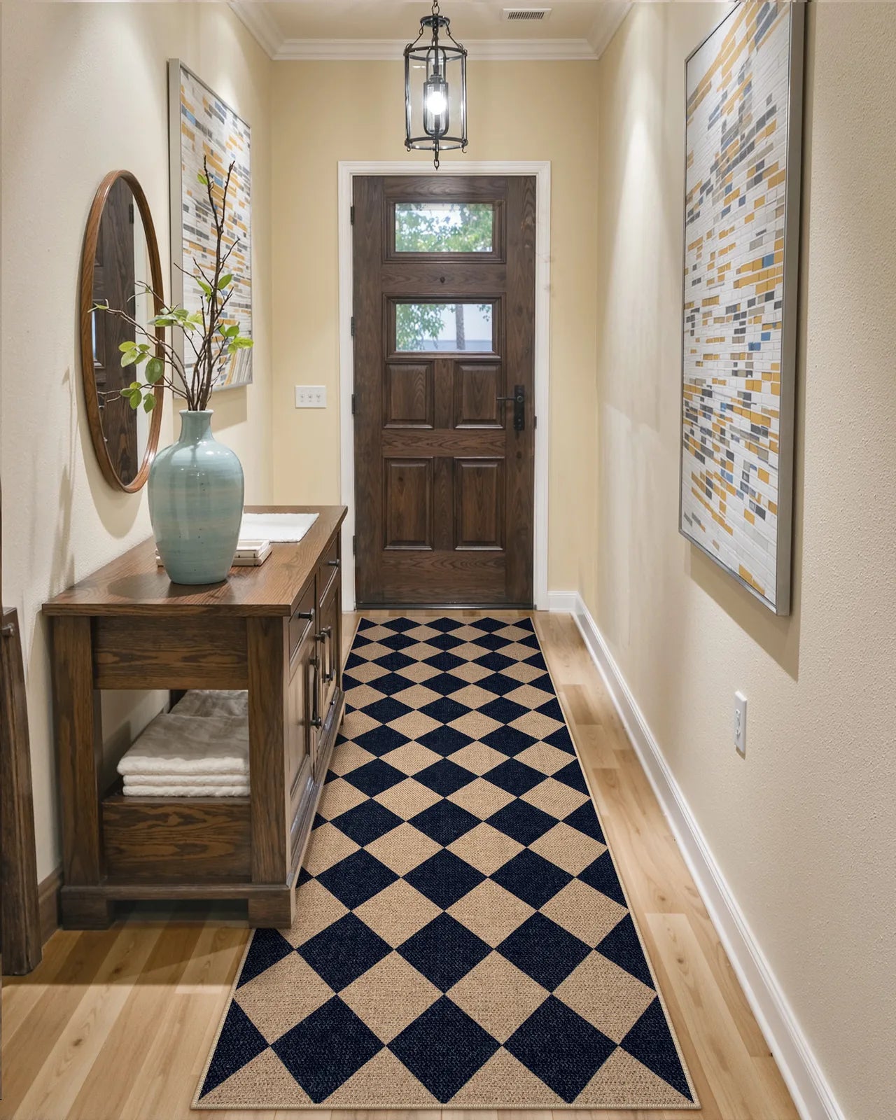 Coline Washable Geometric Checkered Easy Jute Dark Brown Indoor/Outdoor Rug Easy Jute Area Rug Lahome