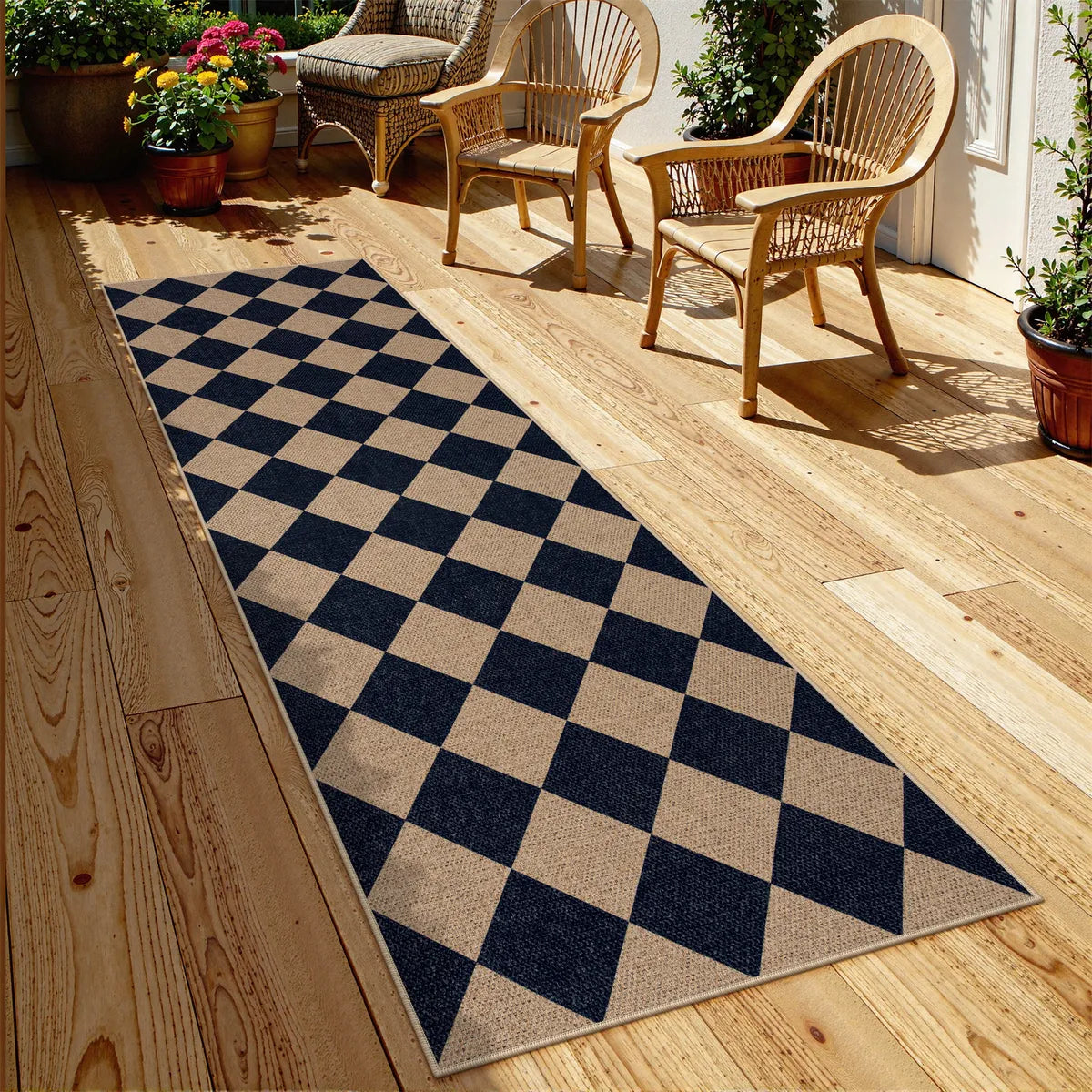 Coline Washable Geometric Checkered Easy Jute Dark Brown Indoor/Outdoor Rug Easy Jute Area Rug Lahome