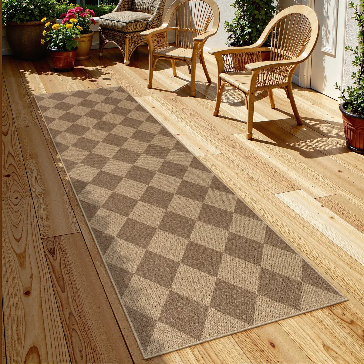 Coline Washable Geometric Checkered Easy Jute Khaki Indoor/Outdoor Rug Easy Jute Area Rug Lahome