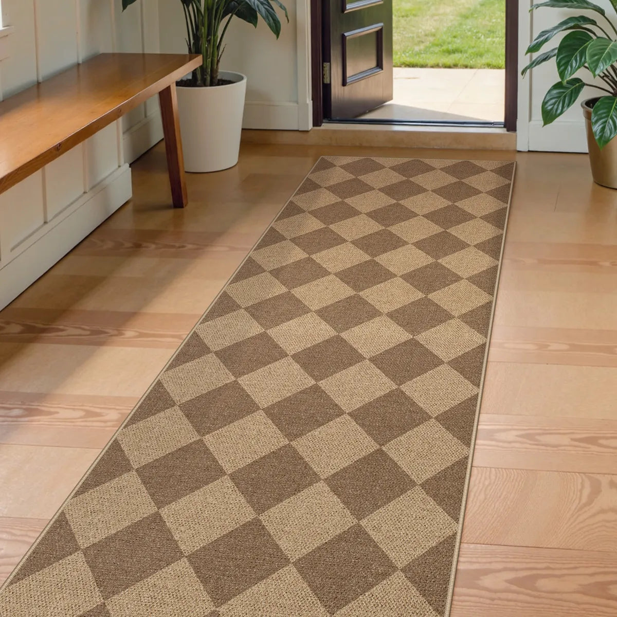 Coline Washable Geometric Checkered Easy Jute Khaki Indoor/Outdoor Rug Easy Jute Area Rug Lahome