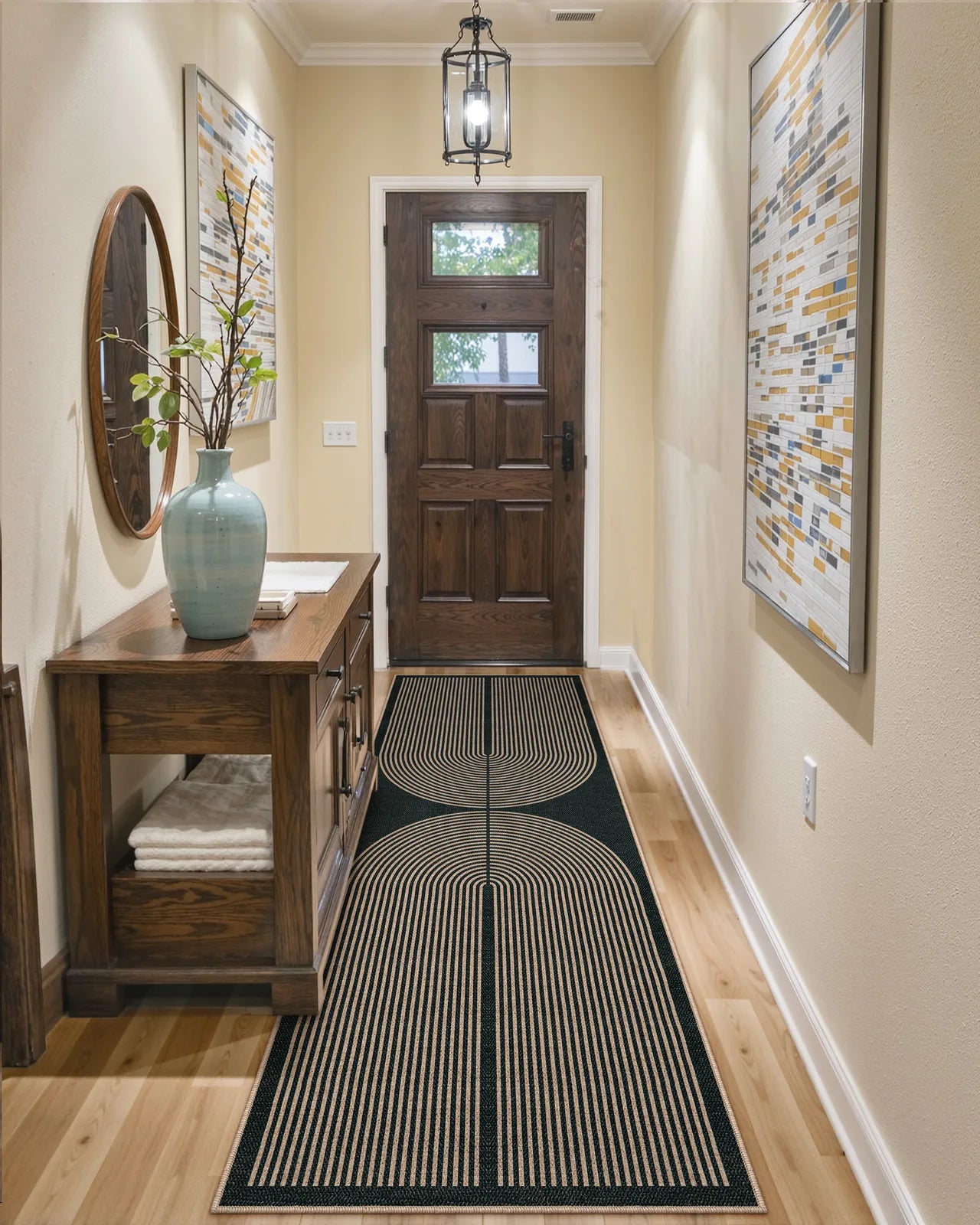 Enfys Washable Modern Rainbow Easy Jute Black Indoor/Outdoor Rug Clearance Rugs Lahome