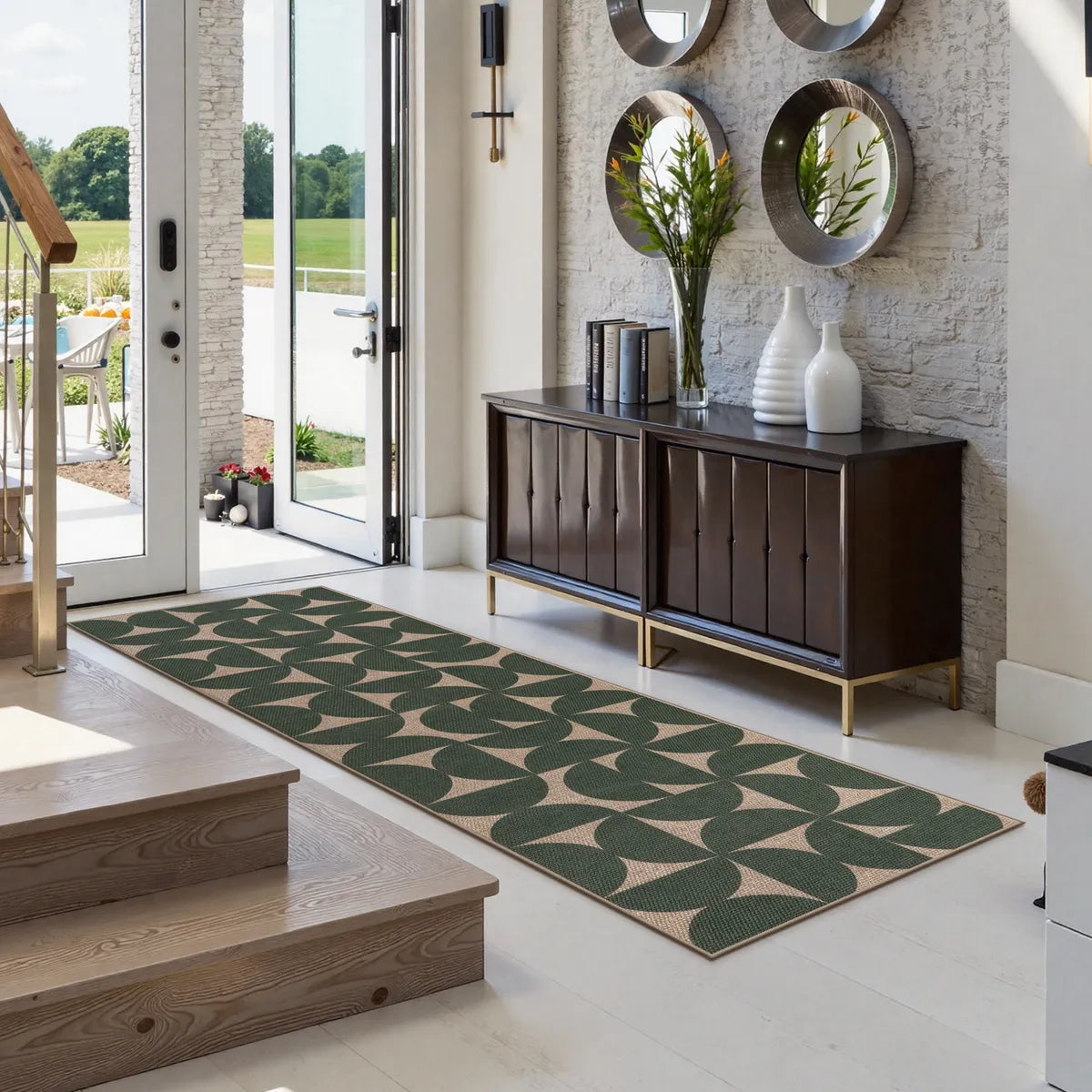 Solaro Washable Boho Geometric Easy Jute Green Indoor/Outdoor Rug Easy Jute Rug Lahome