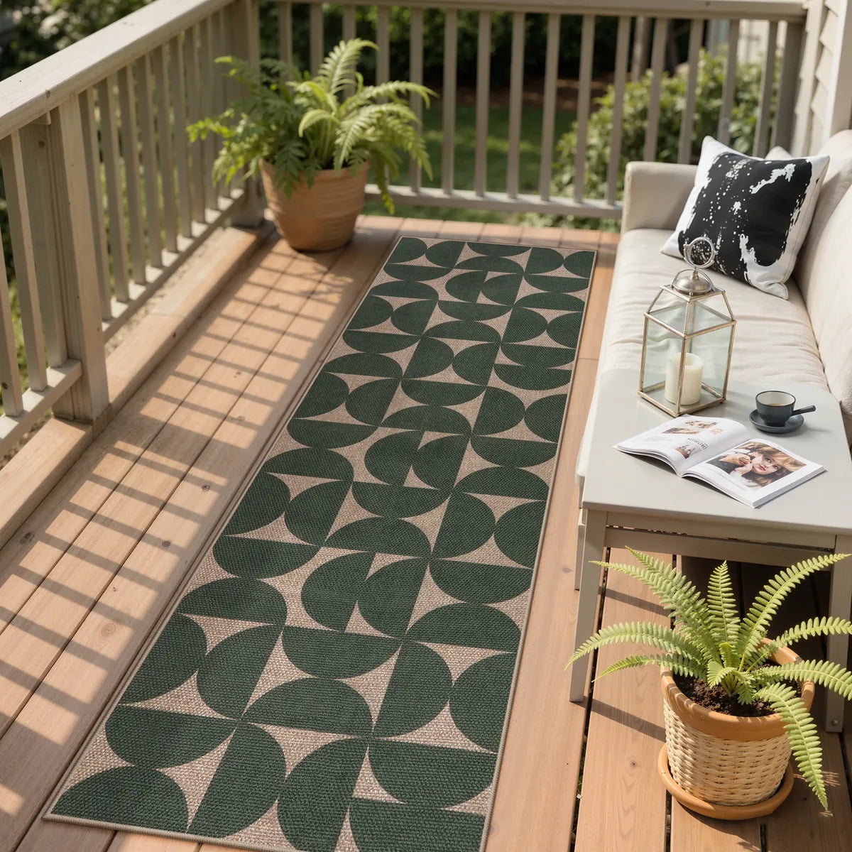 Solaro Washable Boho Geometric Easy Jute Green Indoor/Outdoor Rug Easy Jute Rug Lahome 2.5' x 8'