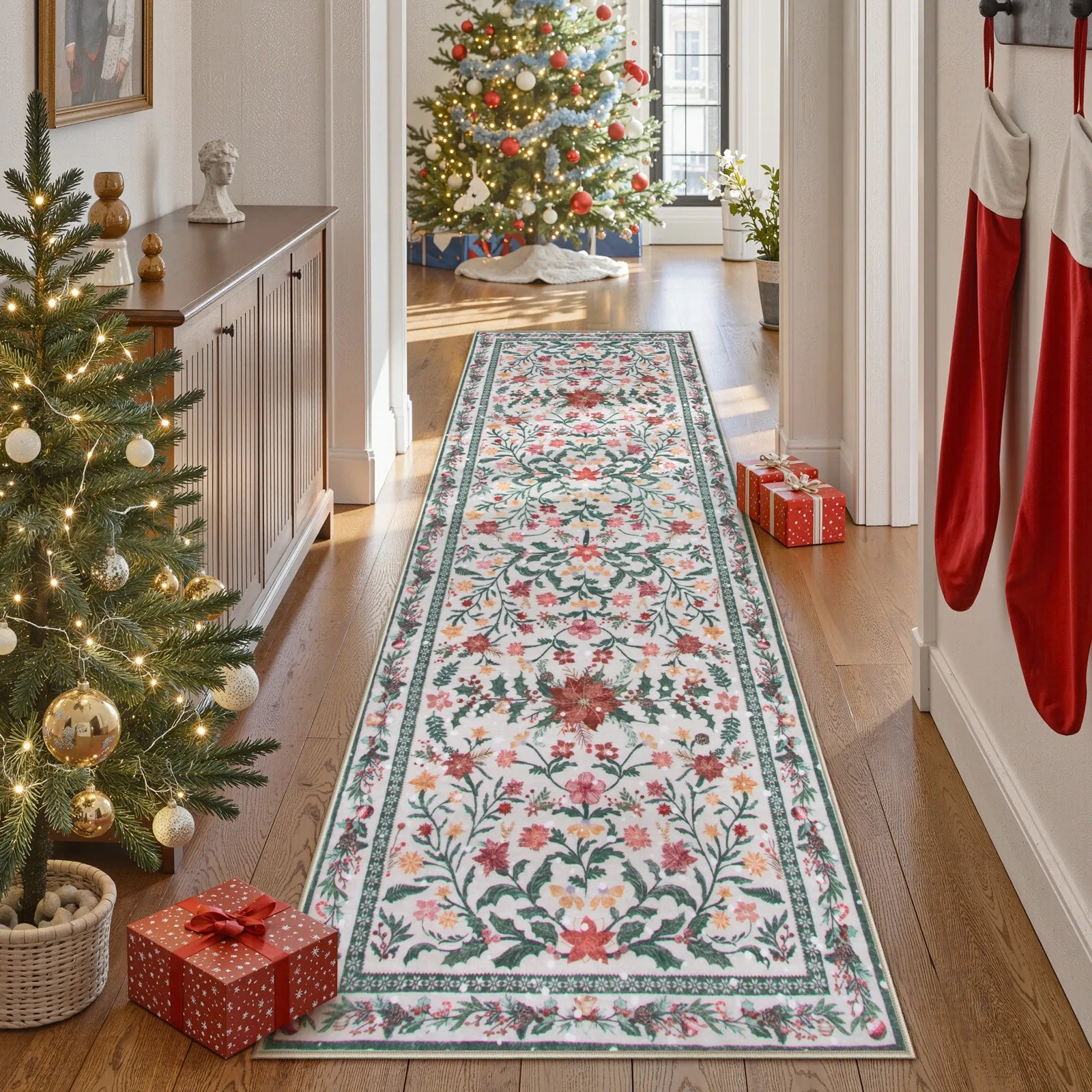Sylvie Christmas Washable Boho Modern Parisian Garden Floral Ivory Rug Area Rugs Lahome 2.5' x 8'
