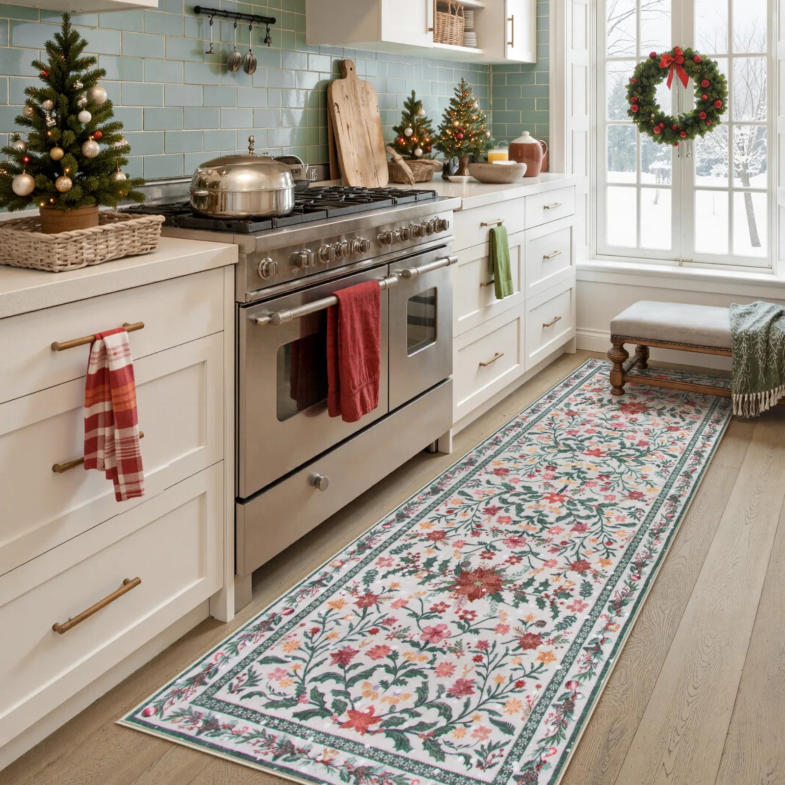 Sylvie Christmas Washable Boho Modern Parisian Garden Floral Ivory Rug Area Rugs Lahome