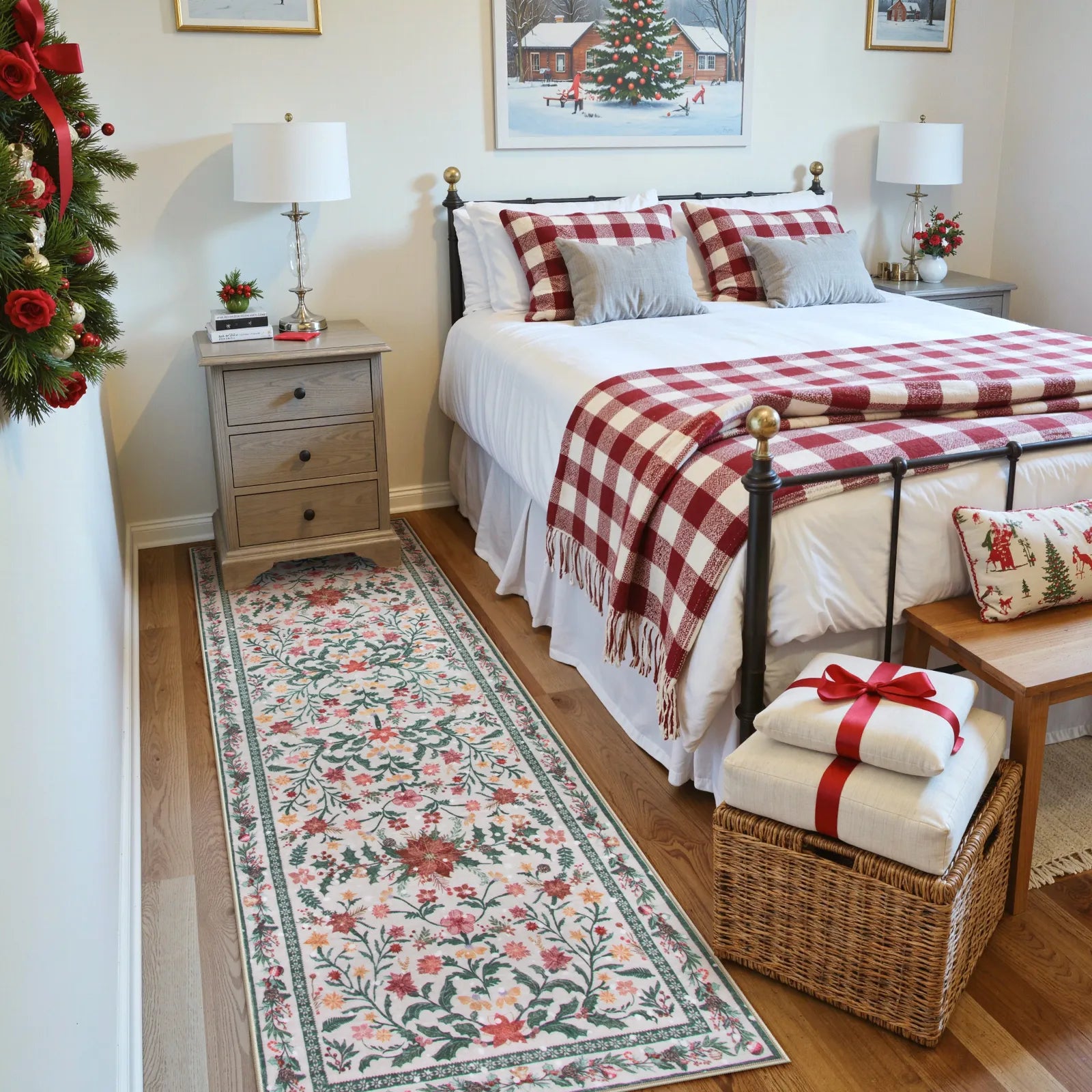 Sylvie Christmas Washable Boho Modern Parisian Garden Floral Ivory Rug Area Rugs Lahome