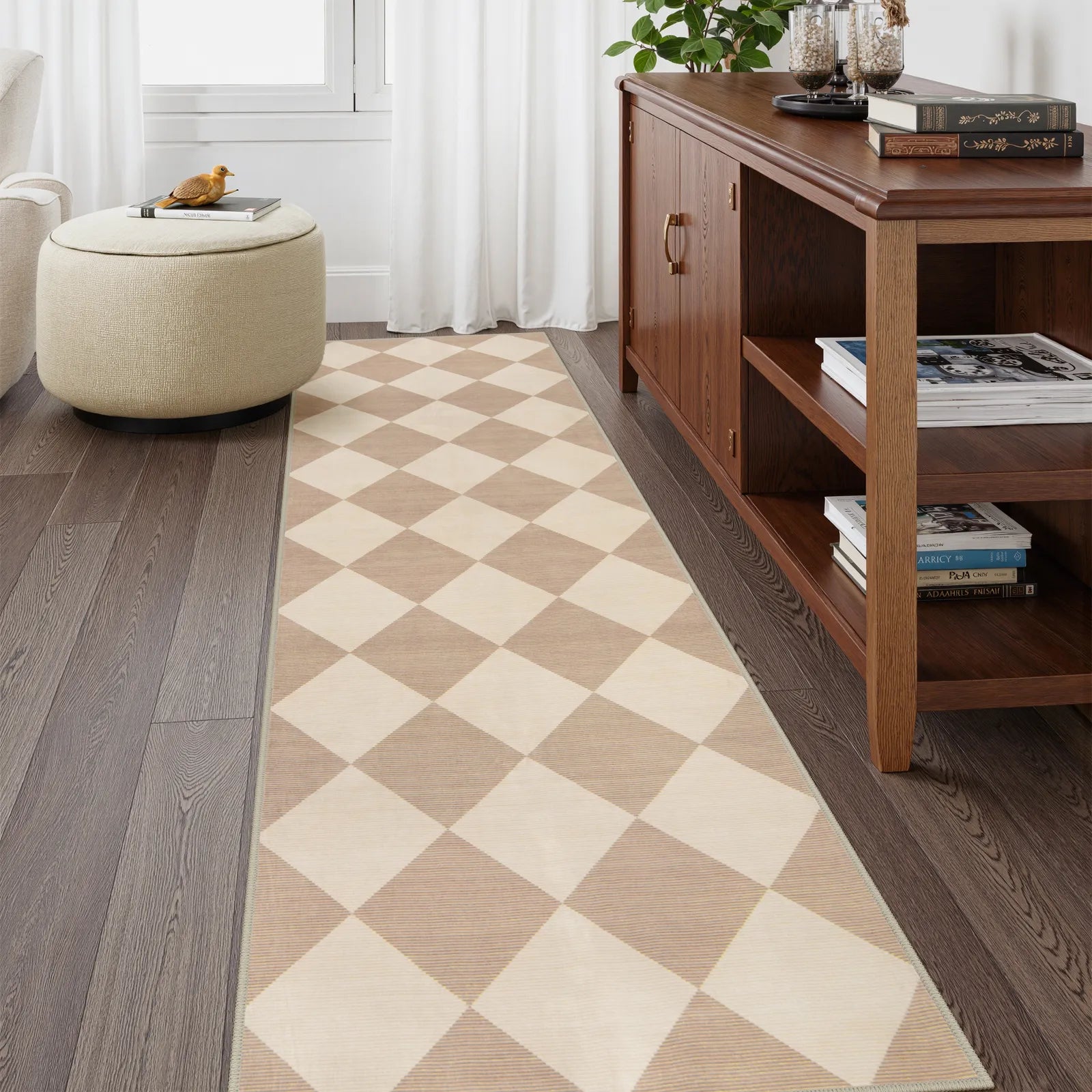 Varell Washable Modern Geometric Checkered Beige Rug Rugs Lahome