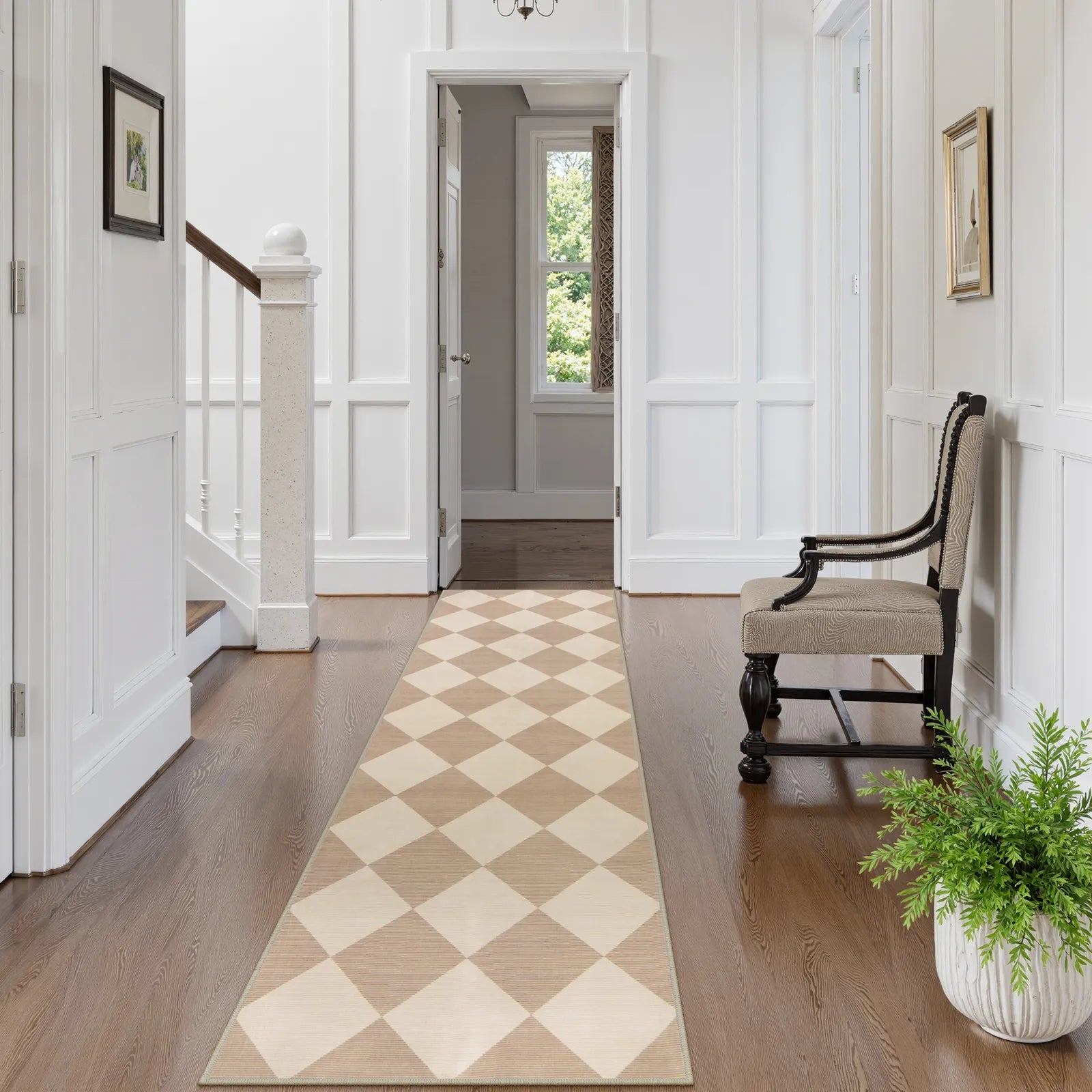 Varell Washable Modern Geometric Checkered Beige Rug Rugs Lahome