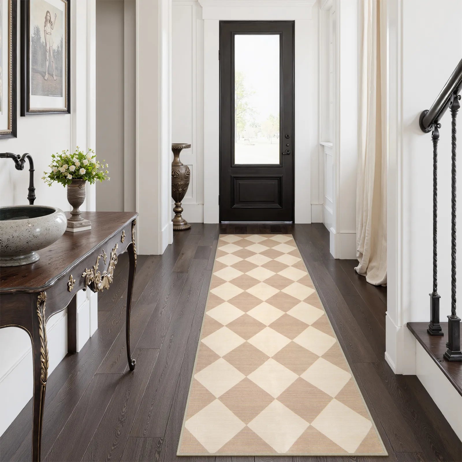 Varell Washable Modern Geometric Checkered Beige Rug Rugs Lahome