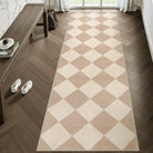 Varell Washable Modern Geometric Checkered Beige Rug Rugs Lahome 2.5' x 8'