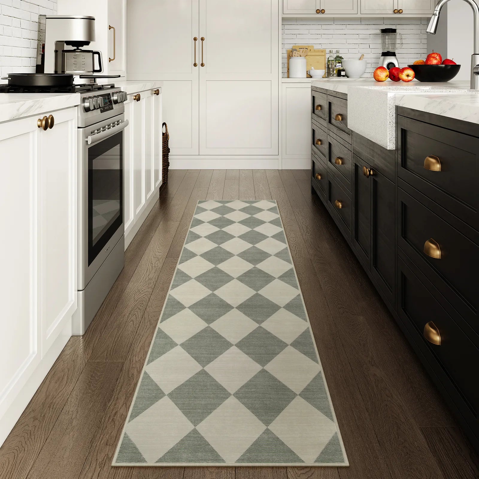 Varell Washable Modern Geometric Checkered Green Rug Rugs Lahome 2.5' x 8'