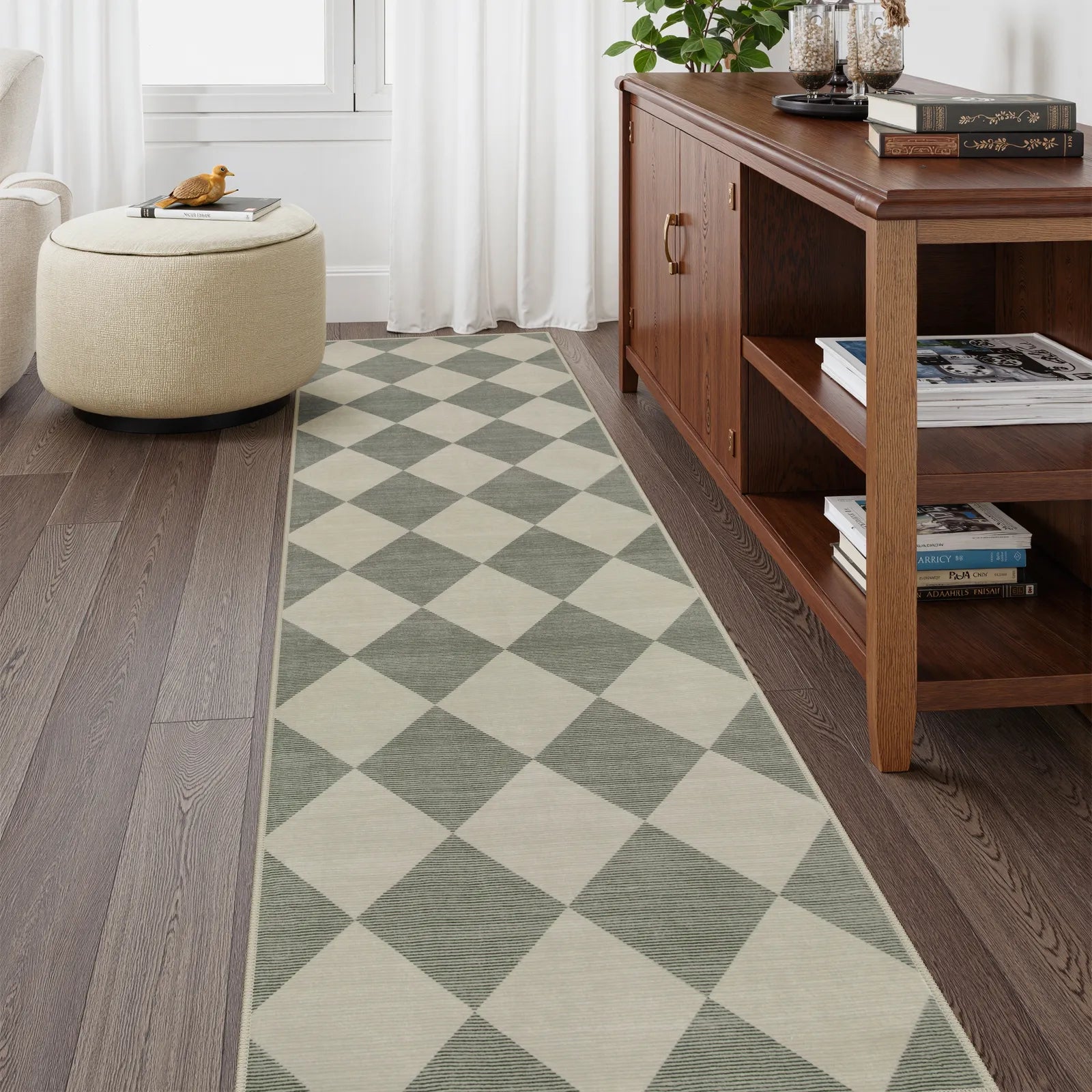 Varell Washable Modern Geometric Checkered Green Rug Rugs Lahome