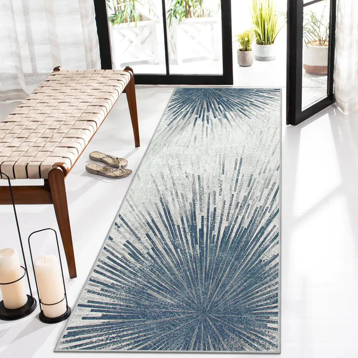 Lahome Modern Abstract Firework Blue Gray 2.5x8 Area Rug