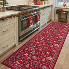 Ondule Christmas Washable Wreath Tree Plaid Ivory Red Rug Area Rugs Lahome