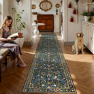 Marcel Washable Vintage Floral Bird Navy Blue Rug Area Rugs Lahome 2.5' x 12'