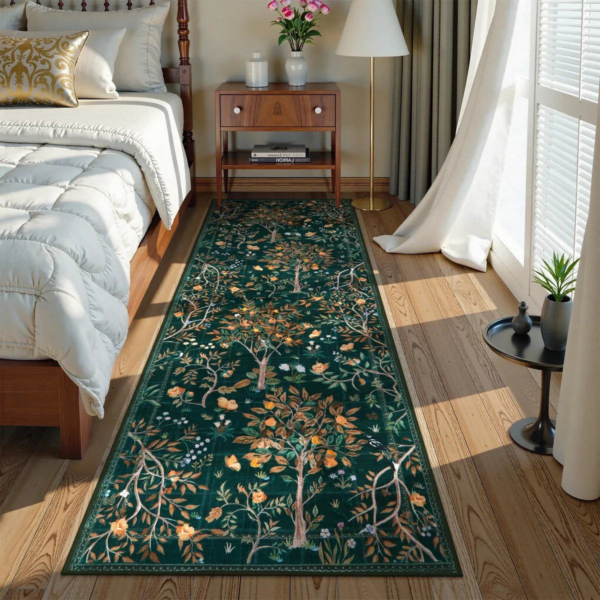 Elowen Washable Boho Forest Botanical Dark Green Rug Rugs Lahome 2.5' x 8'