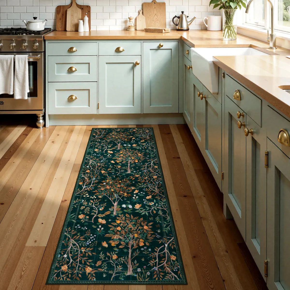 Elowen Washable Boho Forest Botanical Dark Green Rug Rugs Lahome