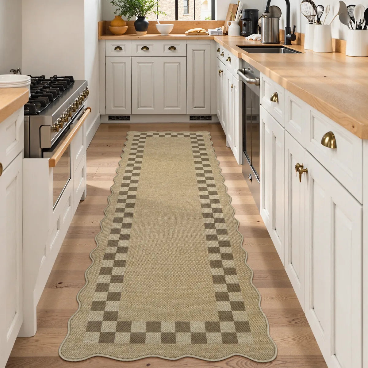Linoe Washable Checkered Wavy Oatmeal Easy Jute Rug Rugs Lahome