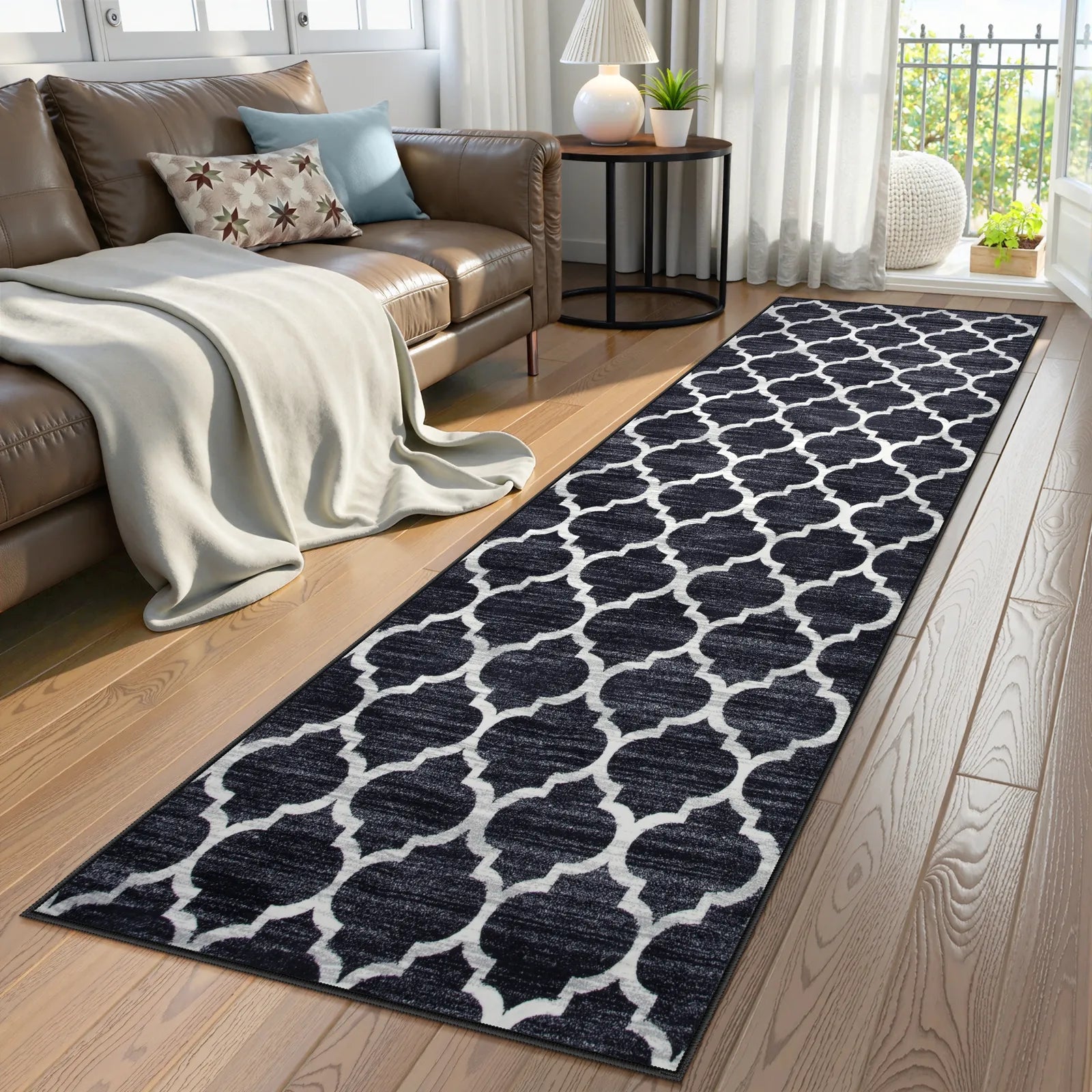 Meline Washable Classic Moroccan Trellis Black Rug Area Rugs Lahome