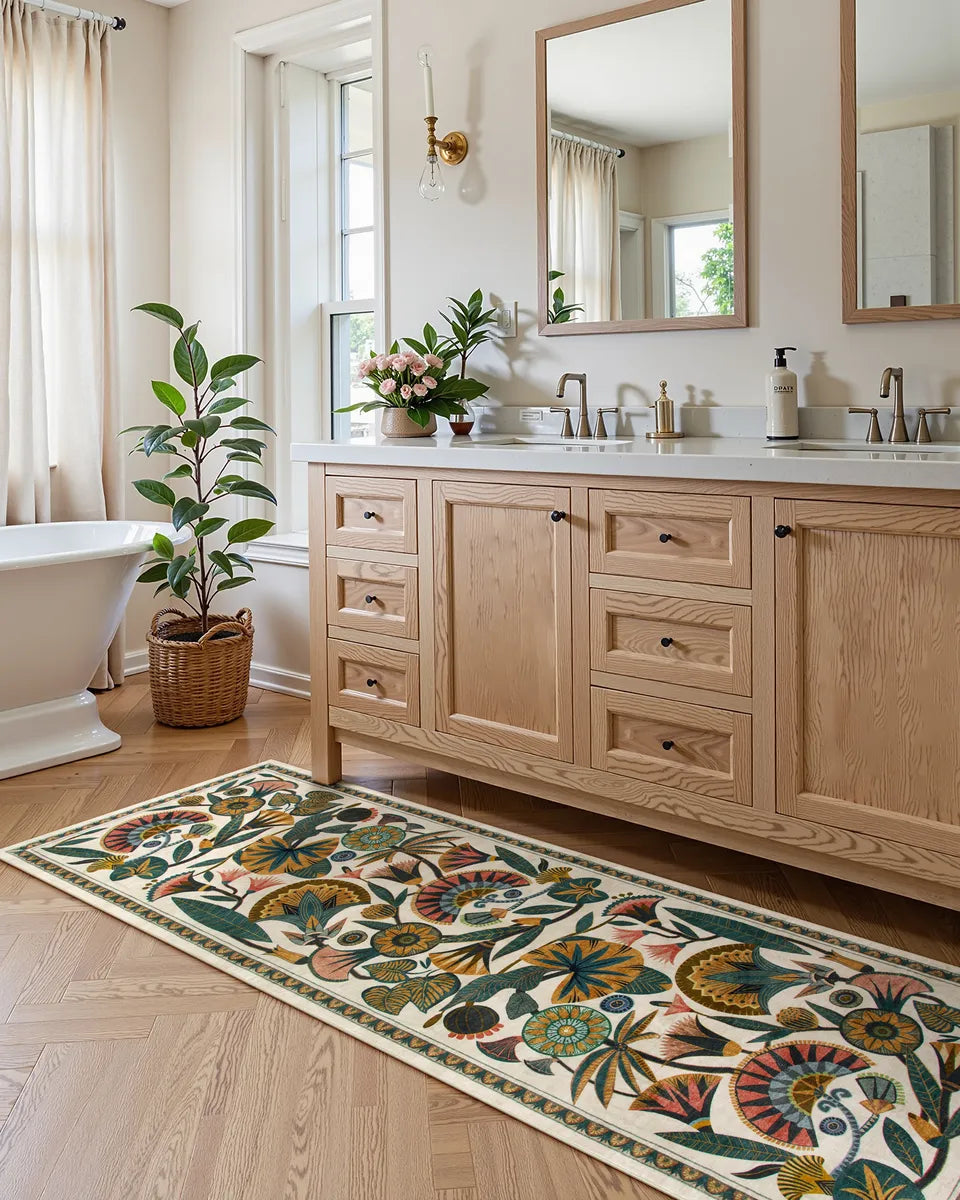 Zaya Washable Egyptian-Inspired Botanical Cream Rug Rugs Lahome