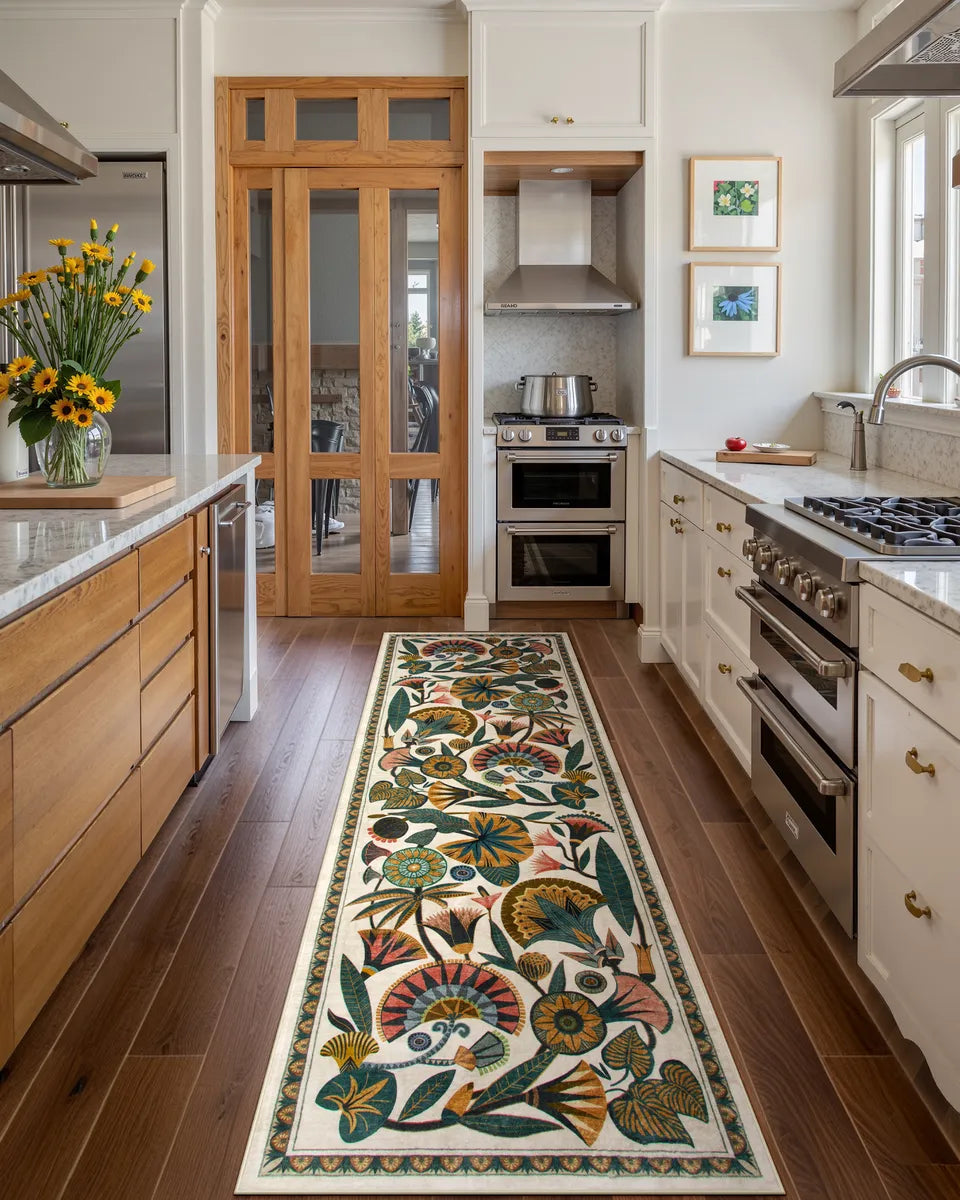 Zaya Washable Egyptian-Inspired Botanical Cream Rug Rugs Lahome 2.6' x 8'