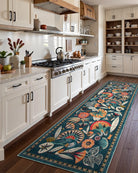 Zaya Washable Egyptian-Inspired Botanical Teal Blue Rug Rugs Lahome