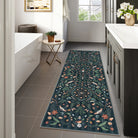 Chloe Washable Boho Insect Botanical Floral Black Runner Rug Area Rugs Lahome