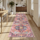 Reine Washable Bohemian Floral Medallion Red Rug Clearance Rugs Lahome 2'8" x 10'