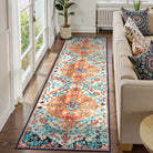 Reine Washable Bohemian Floral Medallion Orange Rug Clearance Rugs Lahome 2'8" x 8'