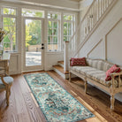 Reine Washable Bohemian Floral Medallion Dark Teal Blue Rug Clearance Rugs Lahome