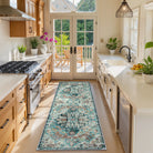 Reine Washable Bohemian Floral Medallion Dark Teal Blue Rug Clearance Rugs Lahome 2'8" x 8'