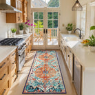 Reine Washable Bohemian Floral Medallion Orange Rug Clearance Rugs Lahome 2' x 6'