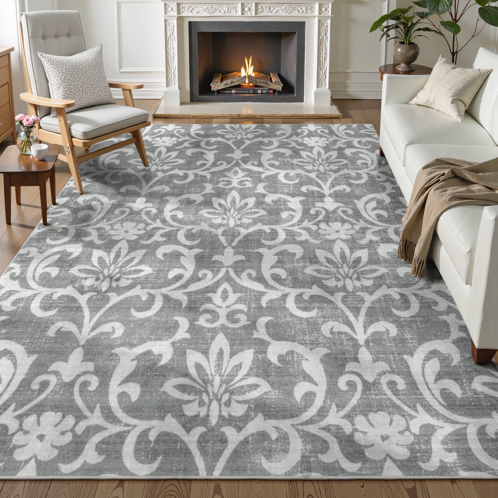 Lahome Decor Washable Rug for Bedroom, Vintage Area Rug for Dorm Room, Indoor Soft Distressed Floral Throw Rugs Non-Slip Backing for Entryway Farmhouse Kitchen Kids Playroom Walmart Walmart 8' x 10' Lahome Decor-Light Grey