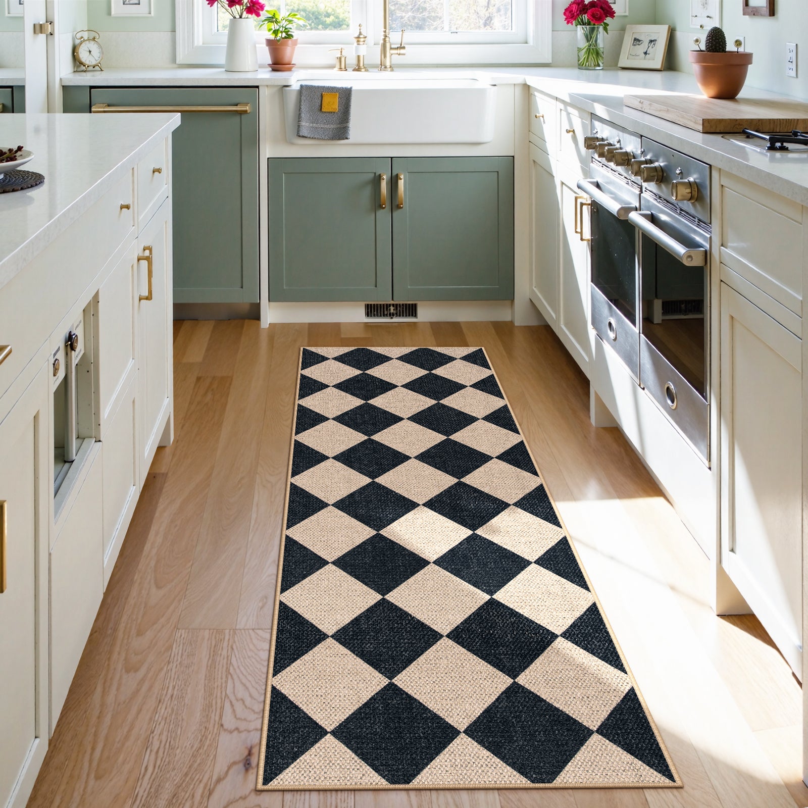 SUNDEREY Modern Geometric Area Rug,Large Washable Living Room Rug,Checkerboard Indoor Outdoor Carpet, Farmhouse Checkered Non Slip Black Carpet for Dining Room Table Apartment Walmart Walmart 2'x6' Black/ Coline