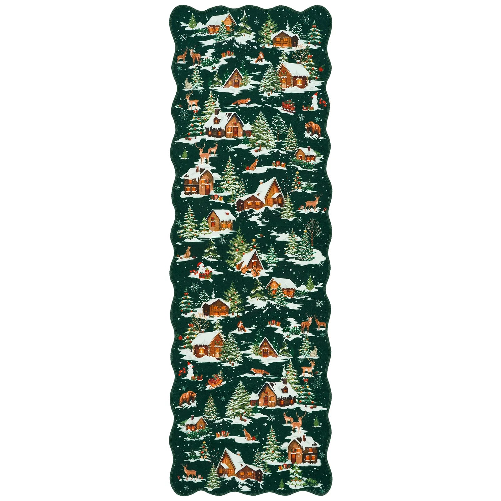 Gabriel Christmas Washable Cottage Lights Forest Animals Green Rug Area Rugs Lahome