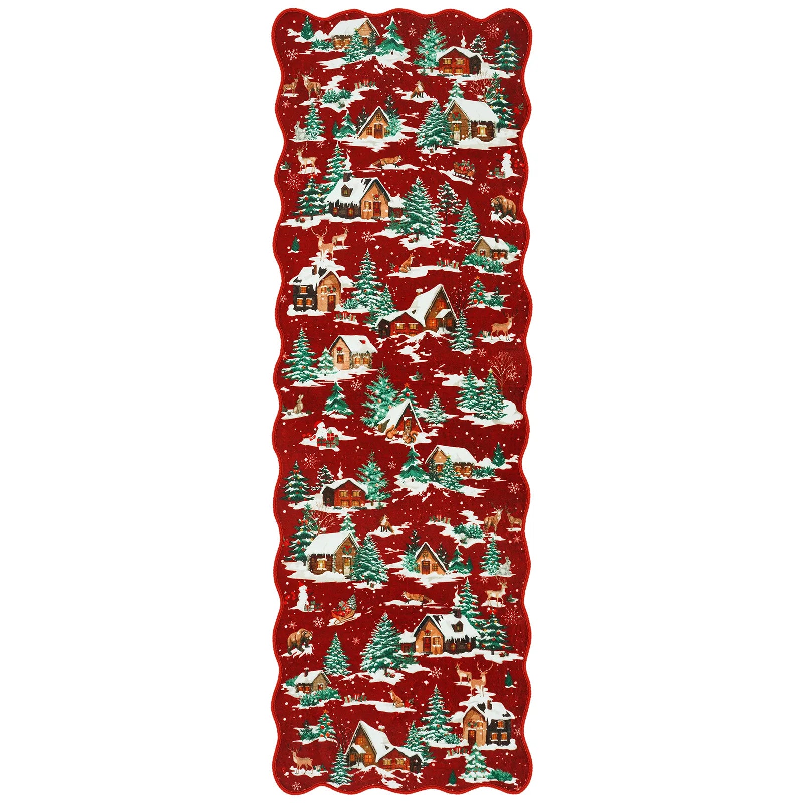 Gabriel Christmas Washable Cottage Lights Forest Animals Red Rug Area Rugs Lahome