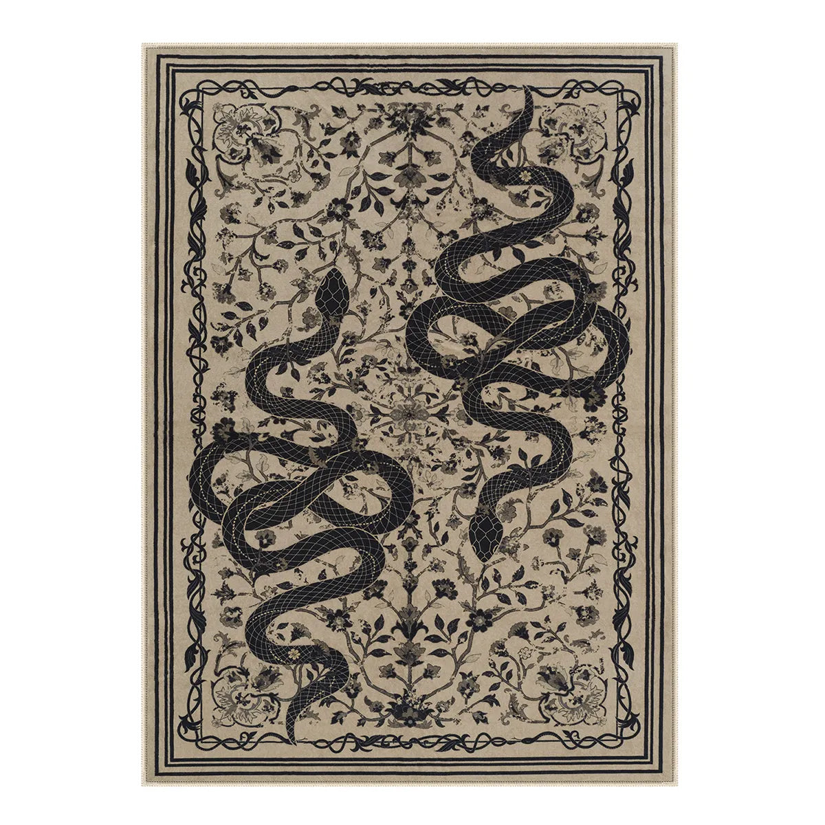 Washable Brown Mystical Snake Rug | Serpente Gothic Style - Lahome