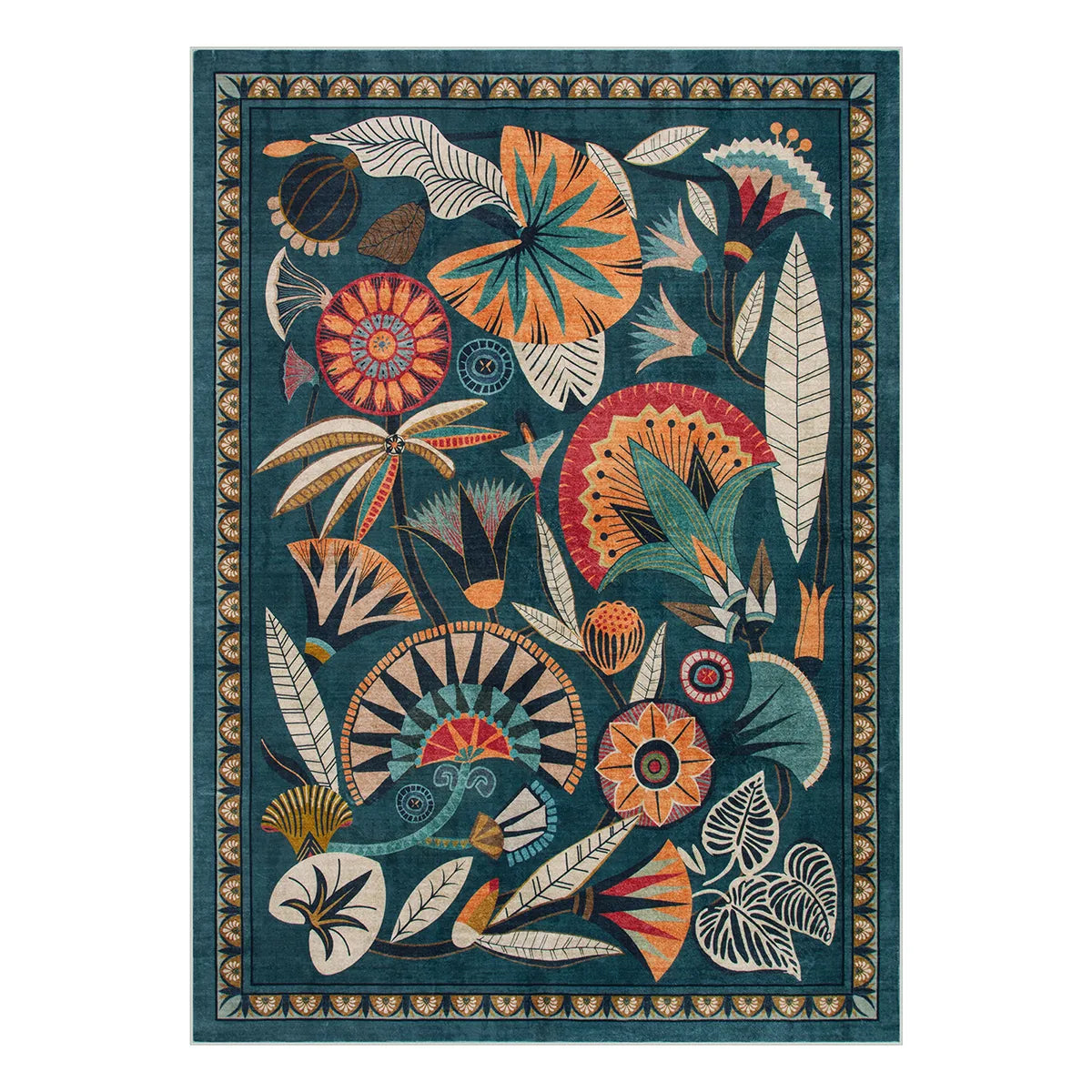 Zaya Washable Egyptian-Inspired Botanical Teal Rug Rugs Lahome