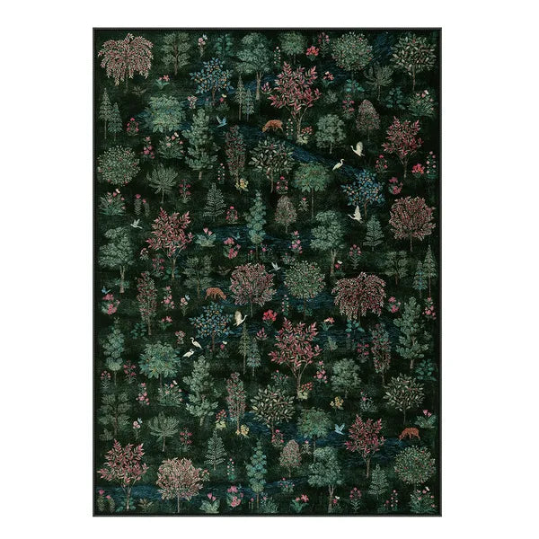 Deep Green Rug Pattern Washable Deep Green Woodland Rug | Vernay Forest Style - Lahome Special ...