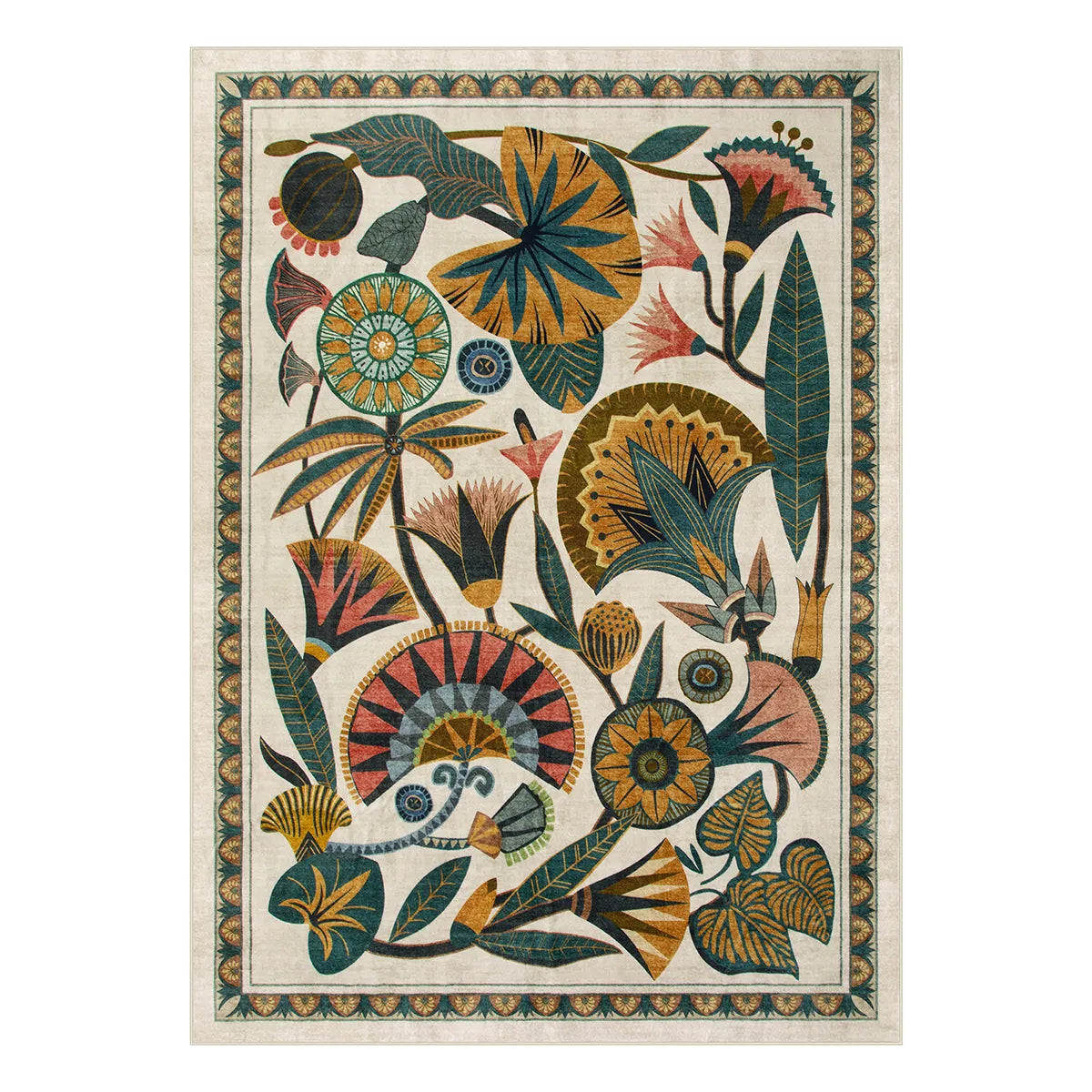 Zaya Washable Egyptian-Inspired Botanical Cream Rug Rugs Lahome