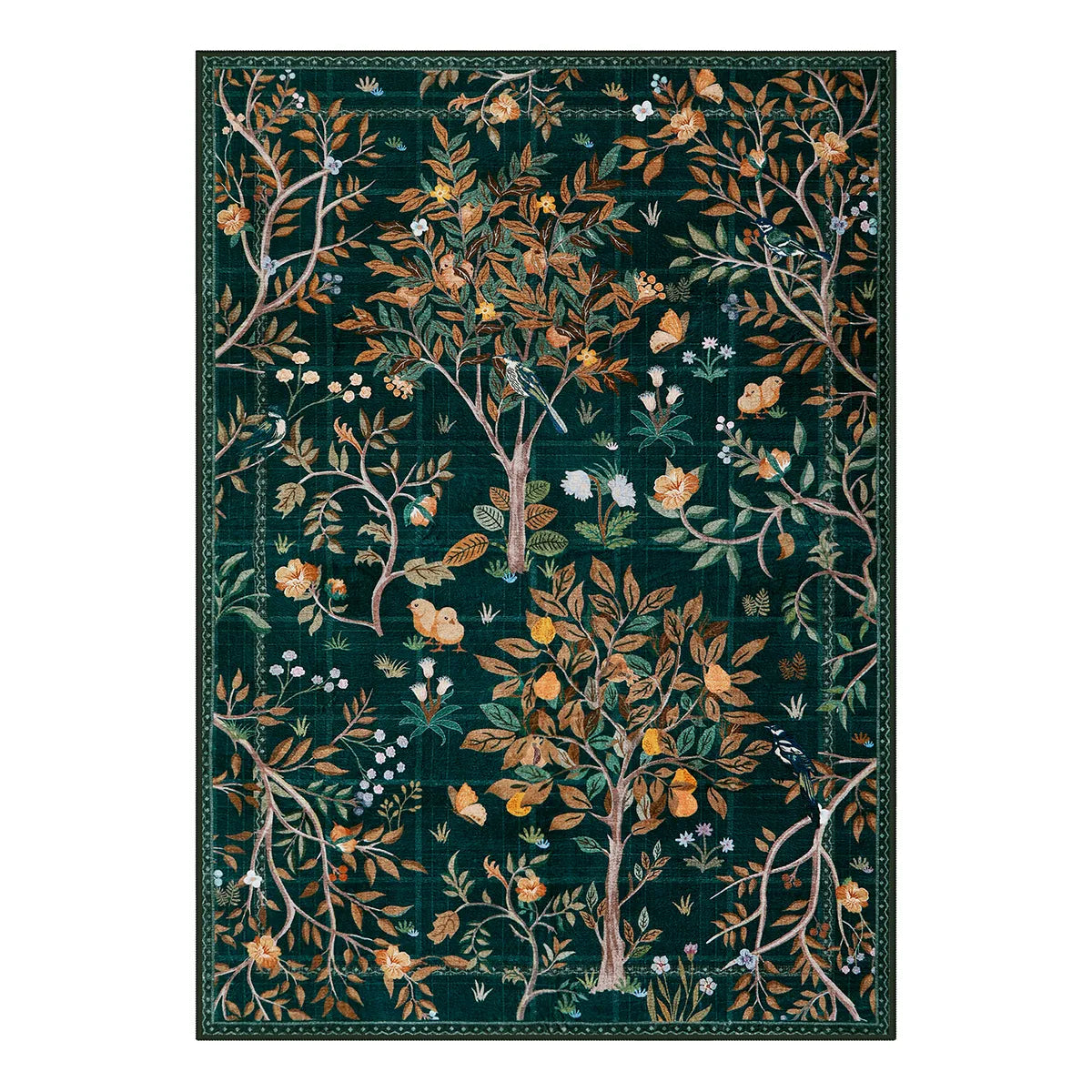 Elowen Washable Boho Forest Botanical Dark Green Rug Rugs Lahome