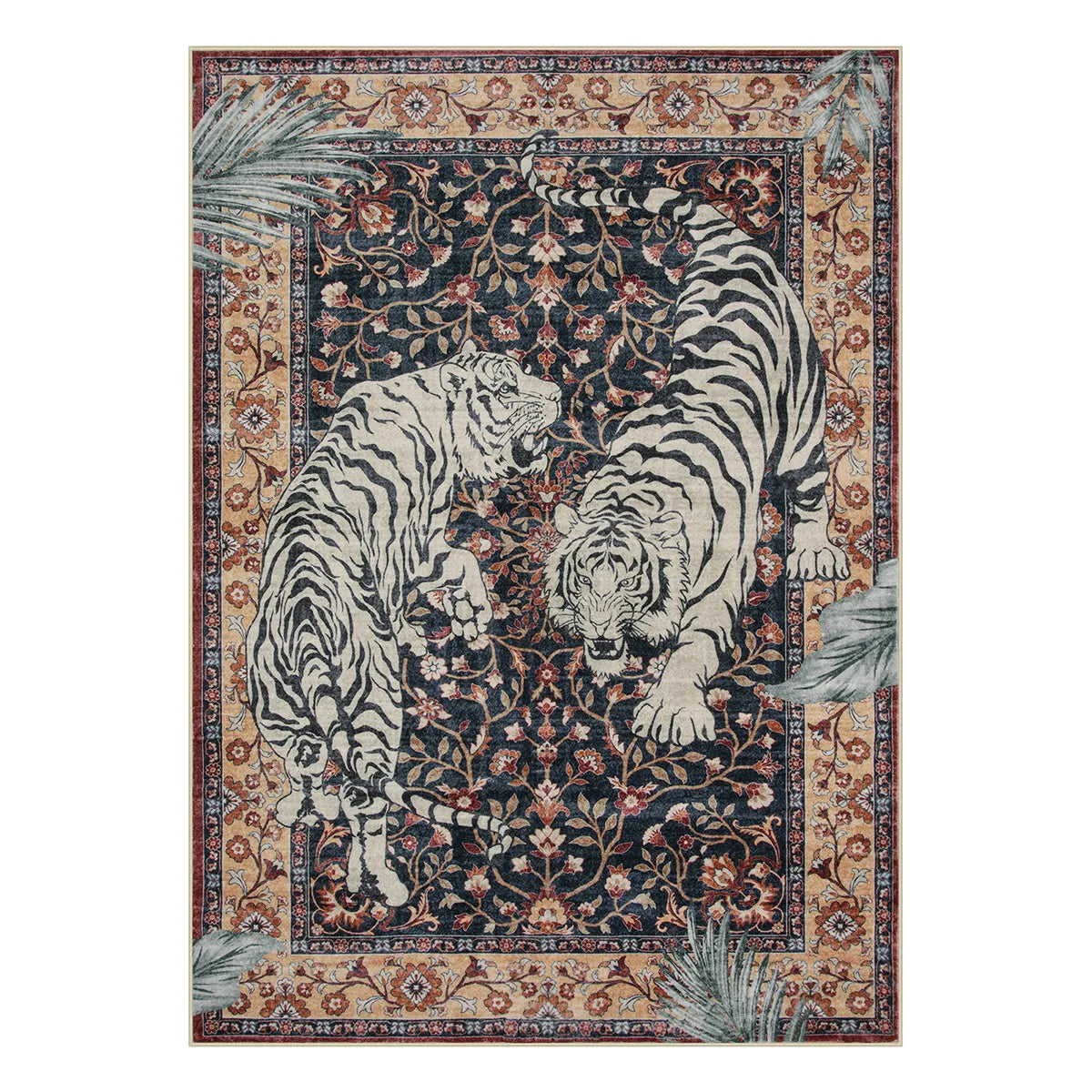 Rava Washable Wild Tiger Brown Rug Area Rugs Lahome