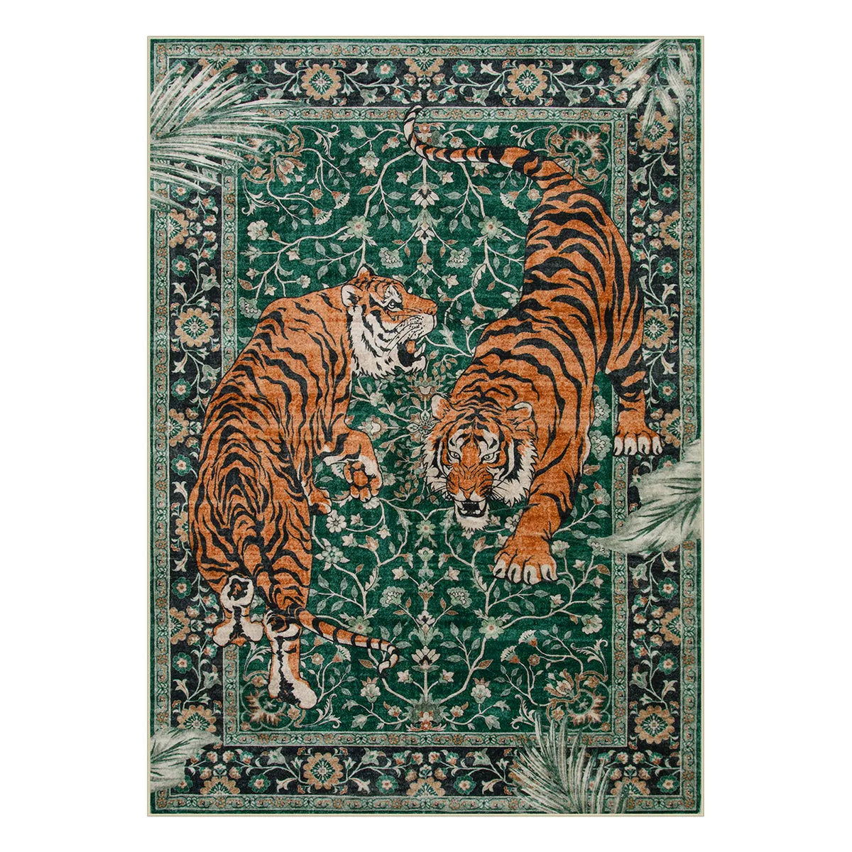 Rava Washable Wild Tiger Green Rug Area Rugs Lahome