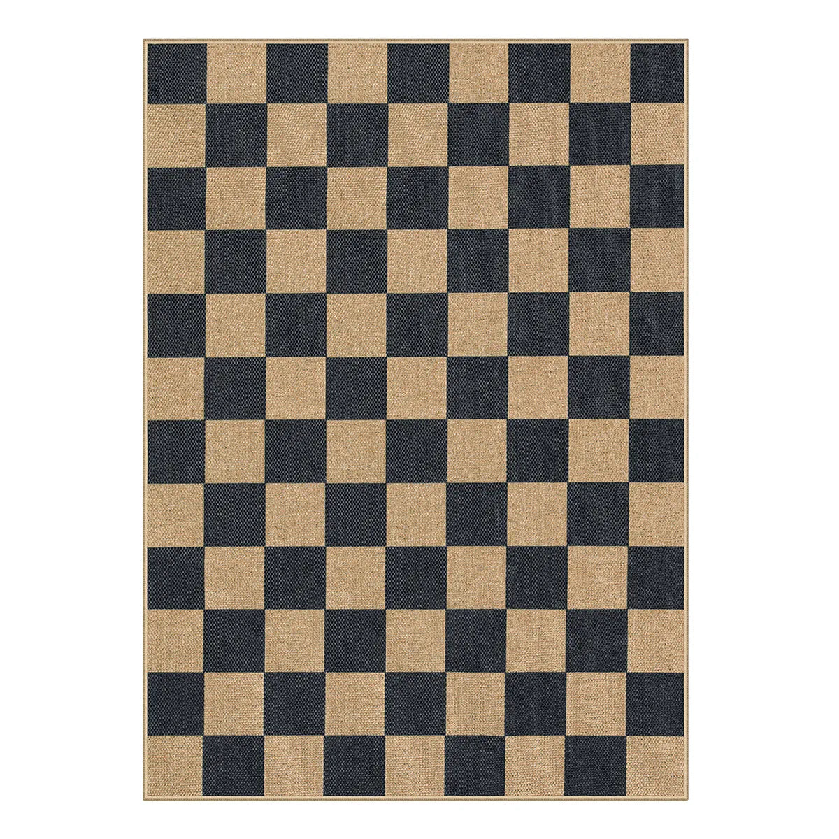 Colette Washable Checkered Easy Jute Black Indoor/Outdoor Rug Easy Jute Area Rug Lahome