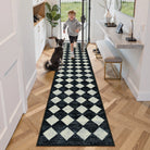Zelie Washable Modern Geometric Diamond Checkered Black Rug Clearance Rugs Lahome