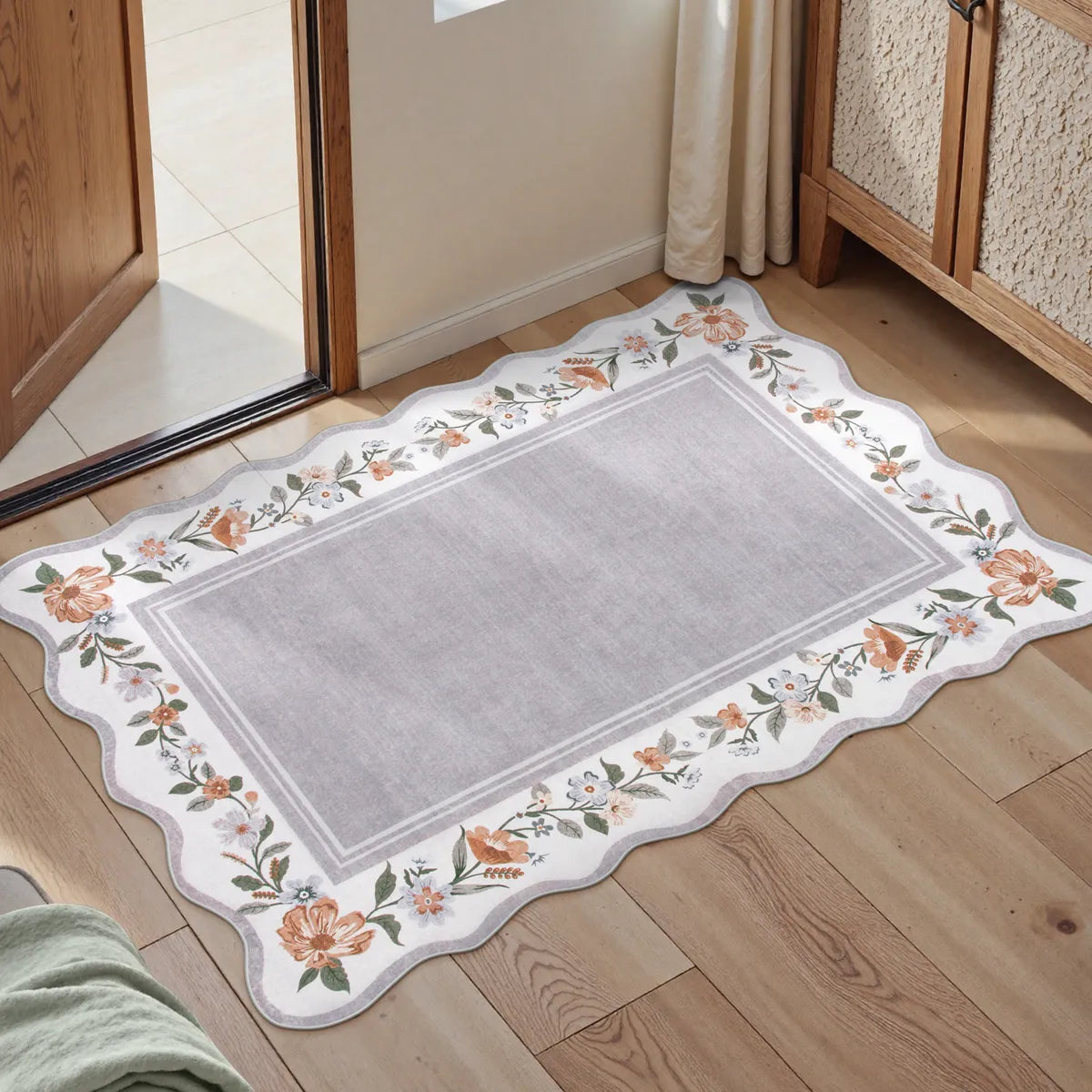 Ariele Washable Vintage Floral Scalloped Purple Rug Area Rugs Lahome 2' x 3'
