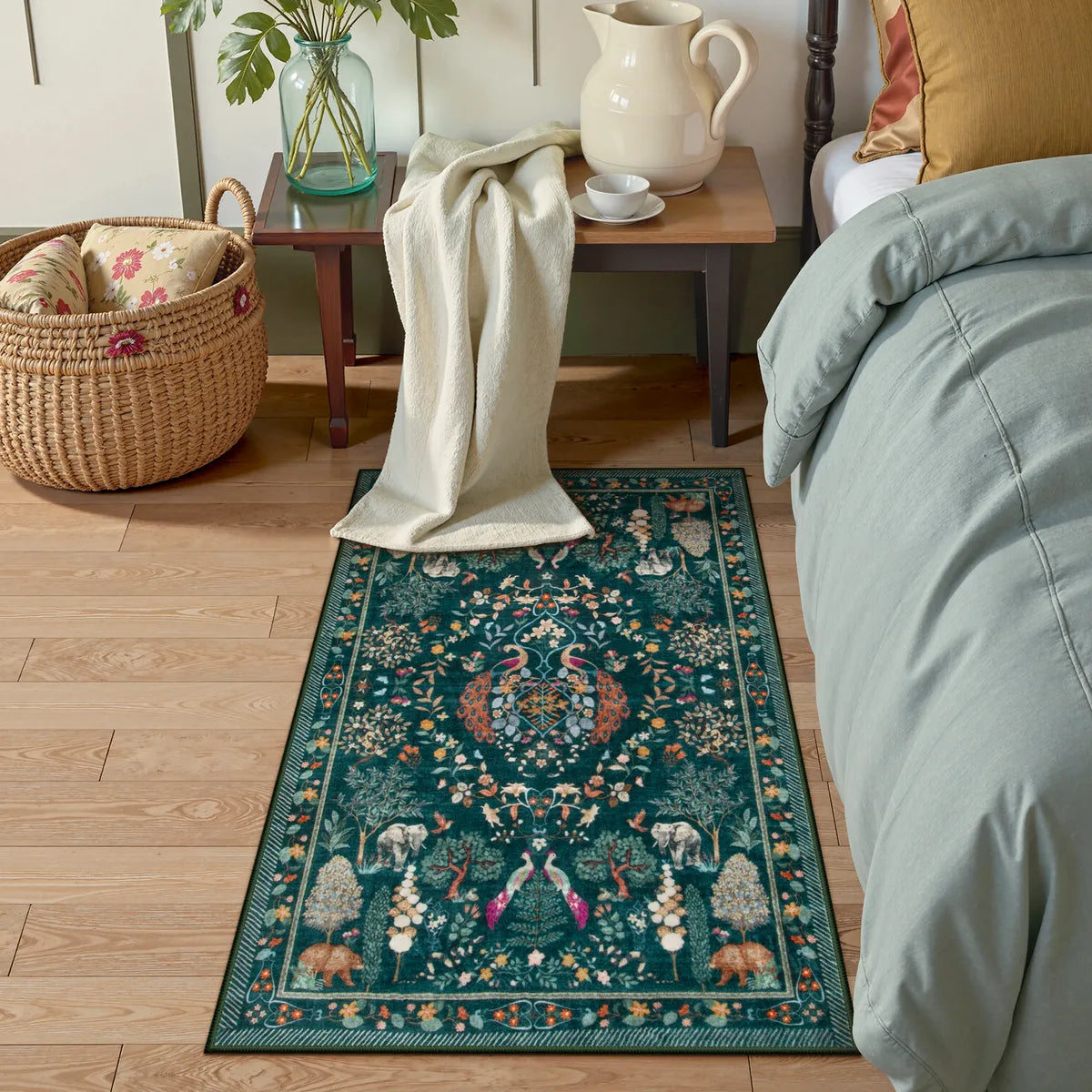 Avine Washable Bohemian Botanical Animals Green Rug Rugs Lahome