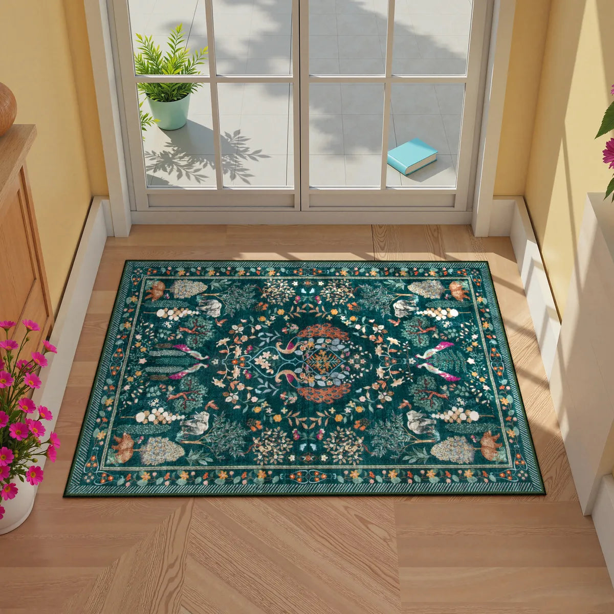 Avine Washable Bohemian Botanical Animals Green Rug Rugs Lahome 2' x 3'